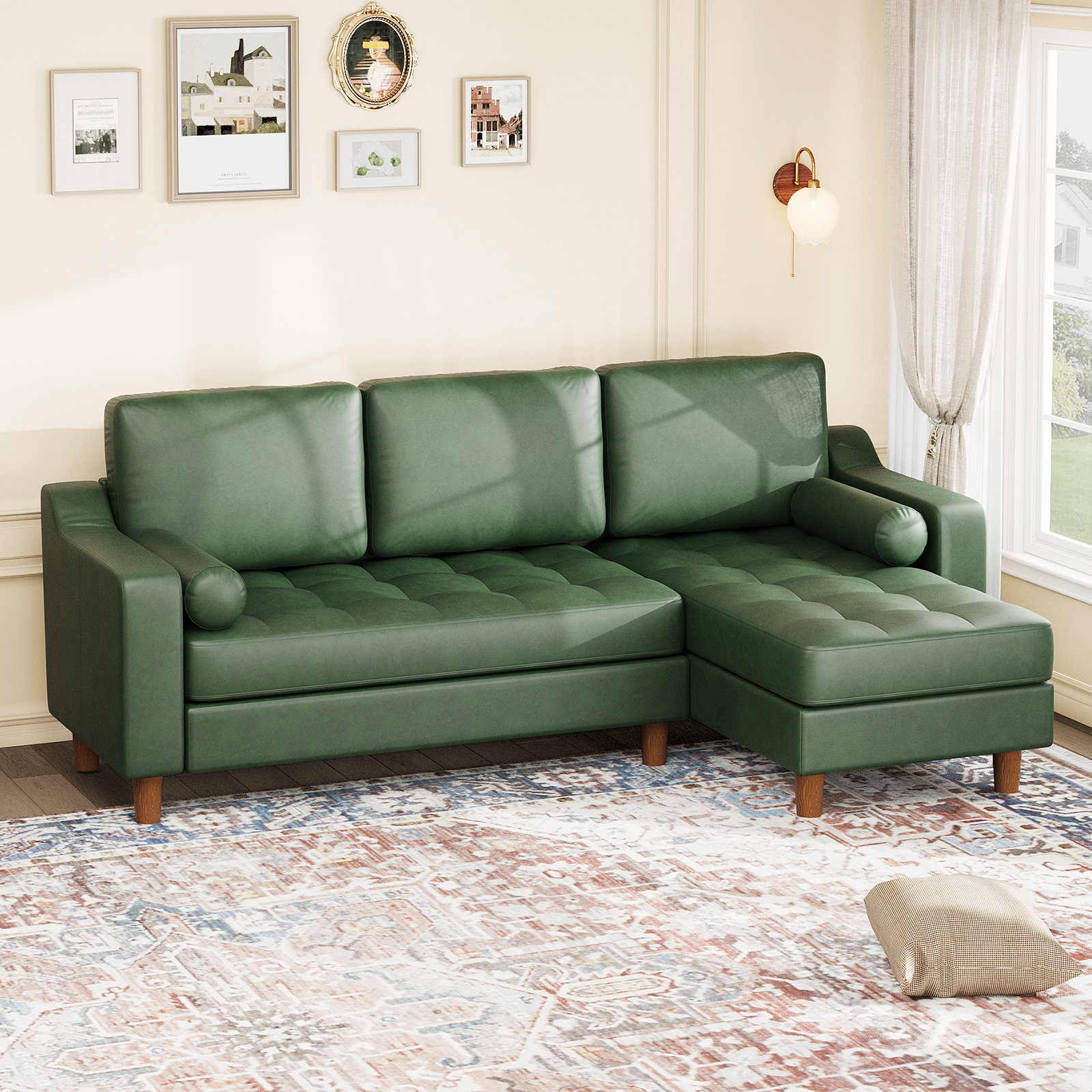 Latitude Run® 88.9" L-Shaped Leather Sectional Sofa with Convertible